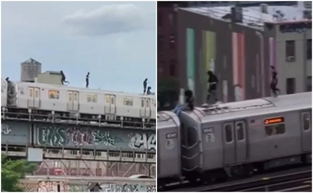 Captan a jóvenes caminando sobre el metro de Nueva York en pleno funcionamiento (VIDEO)