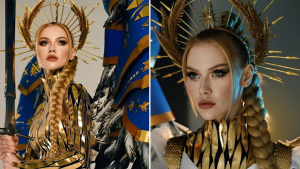 Miss Ucrania arrancó aplausos con su glorioso traje típico, “El Ángel de la Batalla” (VIDEO)