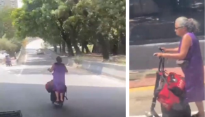 Abuela extrema en monopatín causa furor en las autopistas de Caracas (VIDEOS)